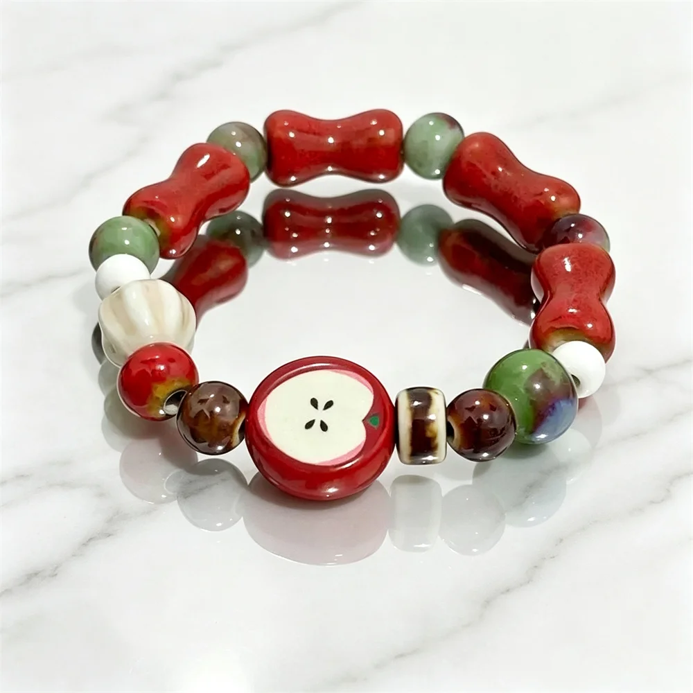 Retro imitation apple Ceramic Bead Bracelet Cute Color Mixed Star Women Bracelet Fashion Design Jewelry Trend Accessories