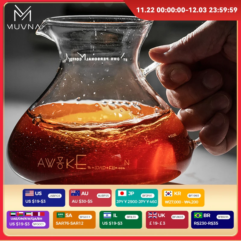 MUVNA Coffee Pour Over Coffee Maker/High Temperature Borosilicate Glass,Reusable Filters,350/450/500ml Brew Coffee Utensils