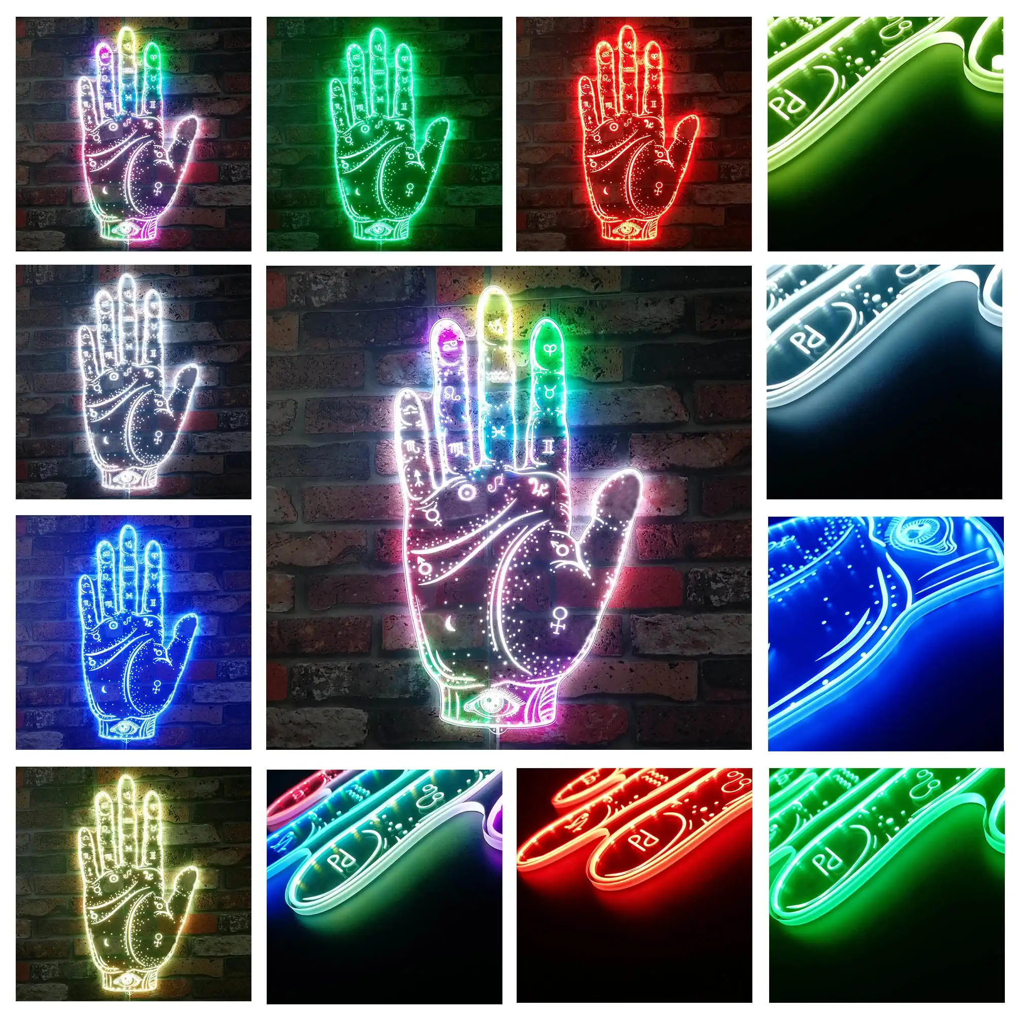 Fortune Teller Welcome Hand Palmistry Diagram Psychic Glam Led Neon Sign st06-fnd-i0033-c