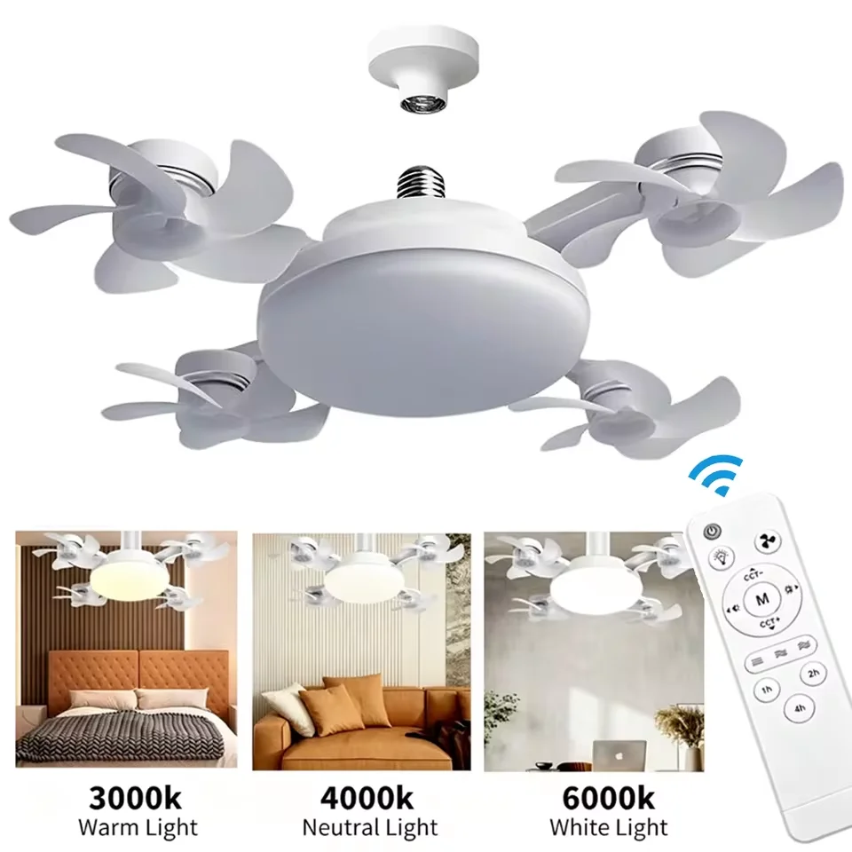 2 in 1 Ceiling Fan Remote Control 3 Gears Dimming Hanging Fan E27 Dimmable LED Socket Drone Fan Light & Ceiling Lamp Living Room