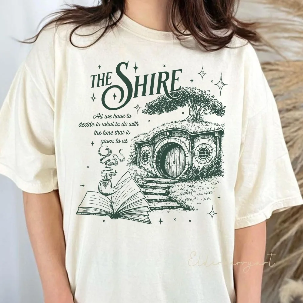 تي شيرت The Shire LOTR بألوان مريحة لمحبي الكتب الخيالية تي شيرت مضحك للإفطار الثاني هدية لمحبي الهوبيت