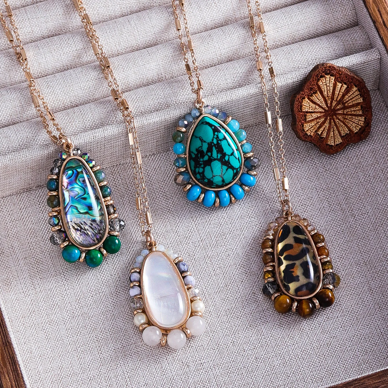 Irregular Beads Charms Side Chunky Abalone Water Drop Pendant for Women