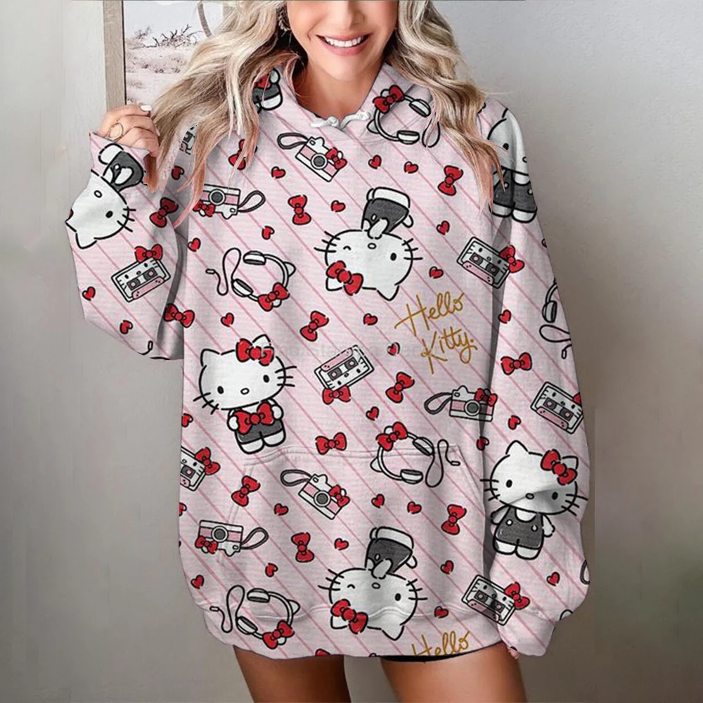 2024 Cute Hello Kitty print Hoodie Fashion Women Harajuku Kawaii Hoodies Unisex Christmas Sweatshirt Vintage Casual Hoody