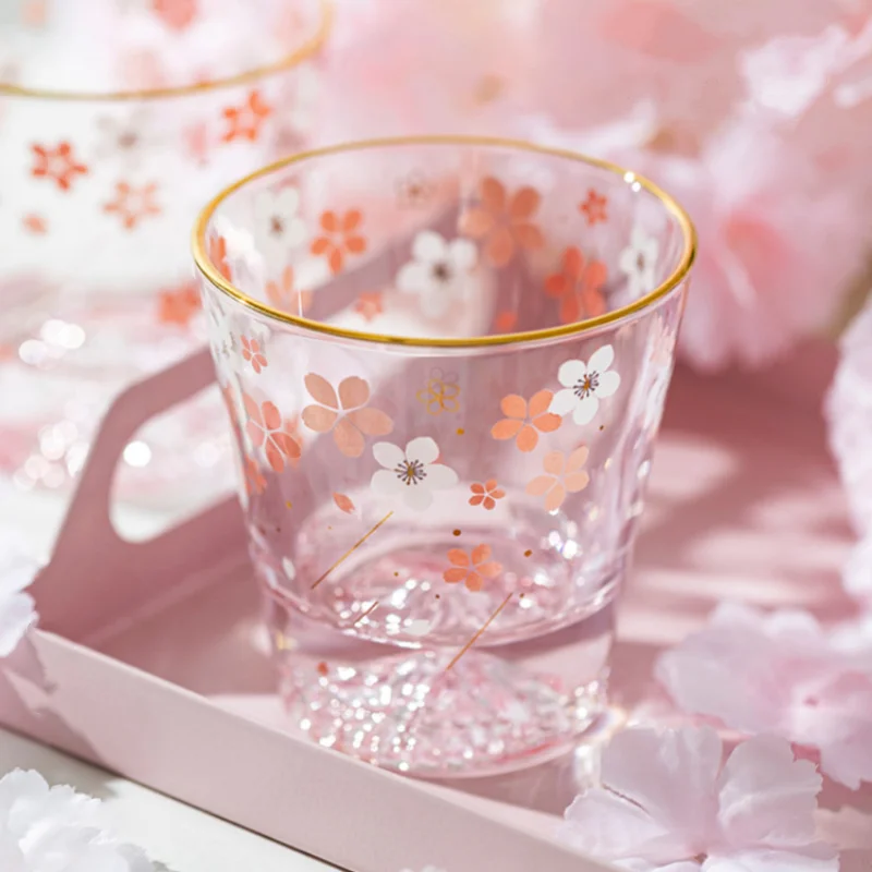 

Japanese Style Sakura Glass Cherry Blossom Mt.Fuji Ornamental Cup Lady's Favorite Summer Festival Whisky Glass Household Cup