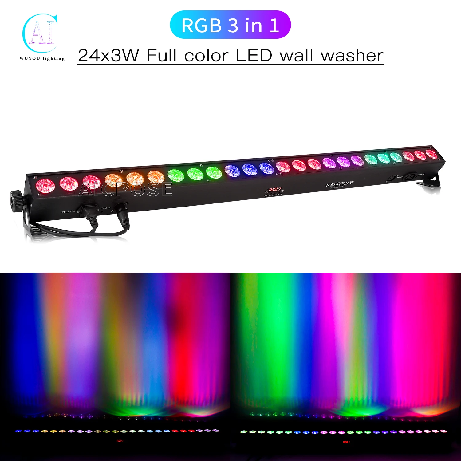 24x3W RGB 3 in 1 LED Wall Washer Indoor Color Wall Light Strip Light DMX Control DJ Disco Equipment Stage Event Show Lighting