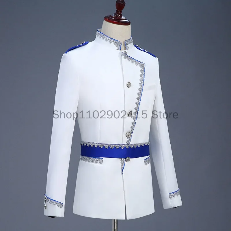 Men Medieval Renaissance Steampunk Costume Royal Guard Costume Dress Up White Prince Costume Military Uniform Cosplay Costume