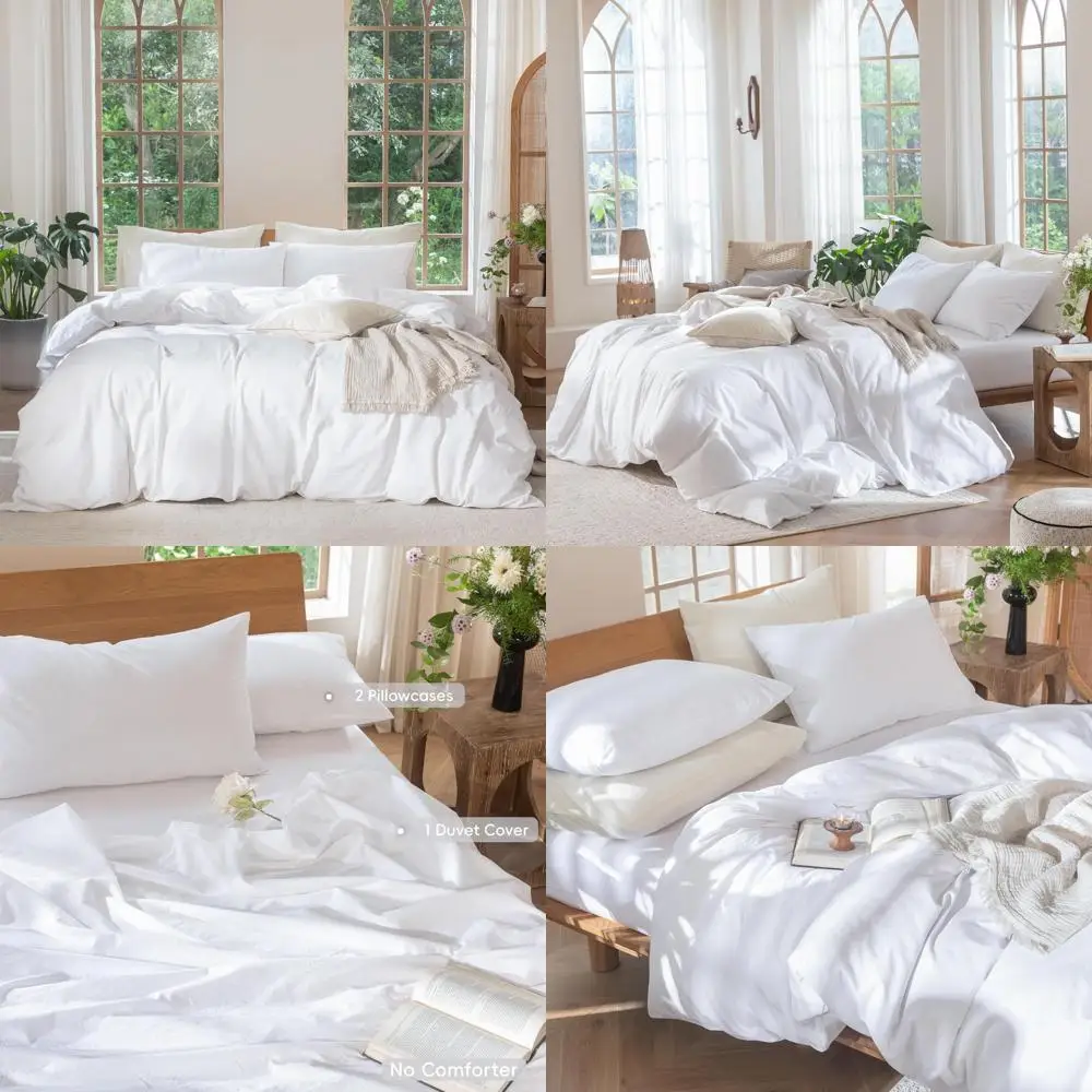 

100% Cotton Linen Texture Duvet Cover Set Breathable Soft Comfortable White Palatia Style Bedding
