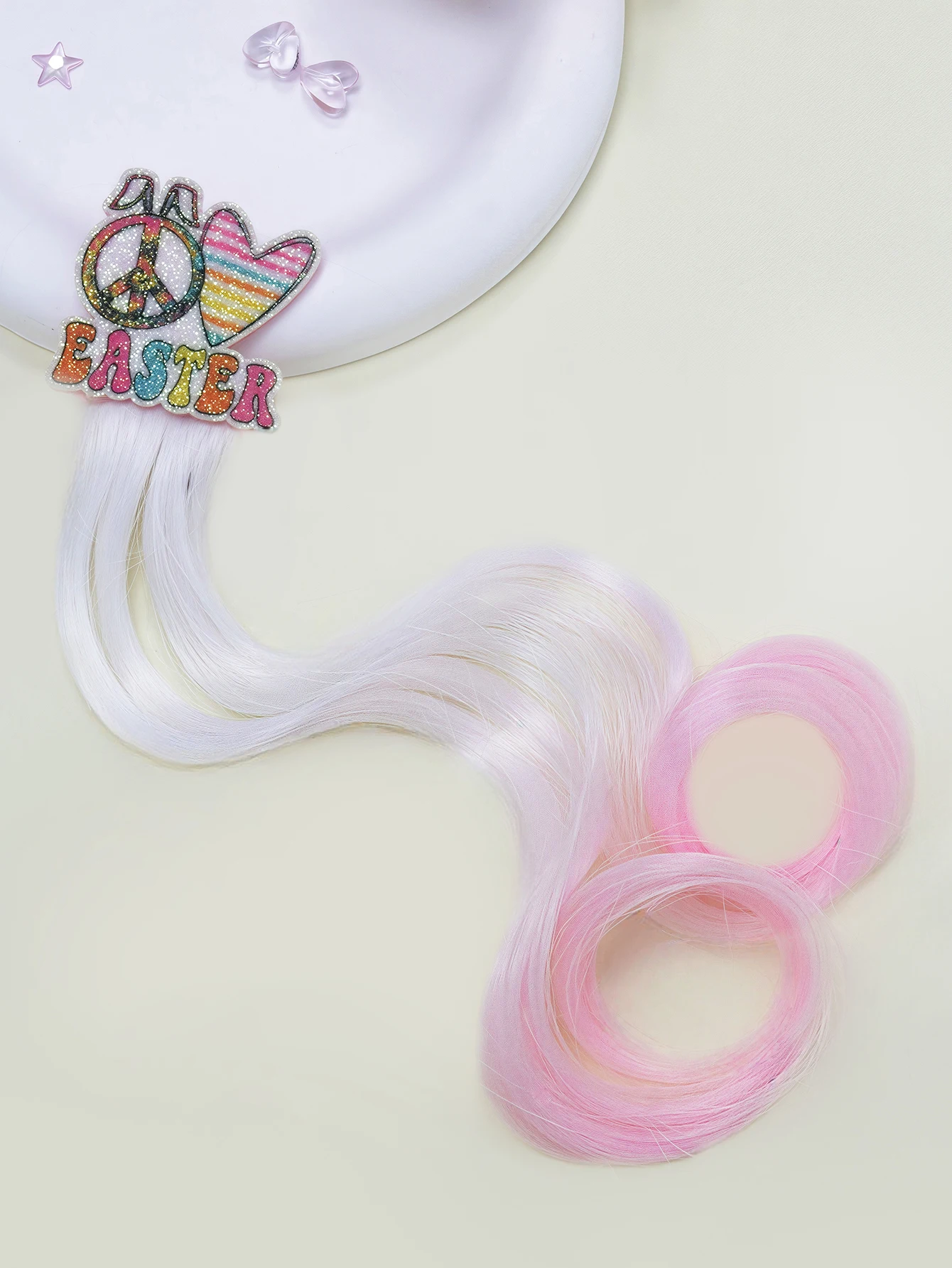 

1 piece of girl's gradient pink curly wig hair braidable hair clip, cute side clip, suitable for Easter