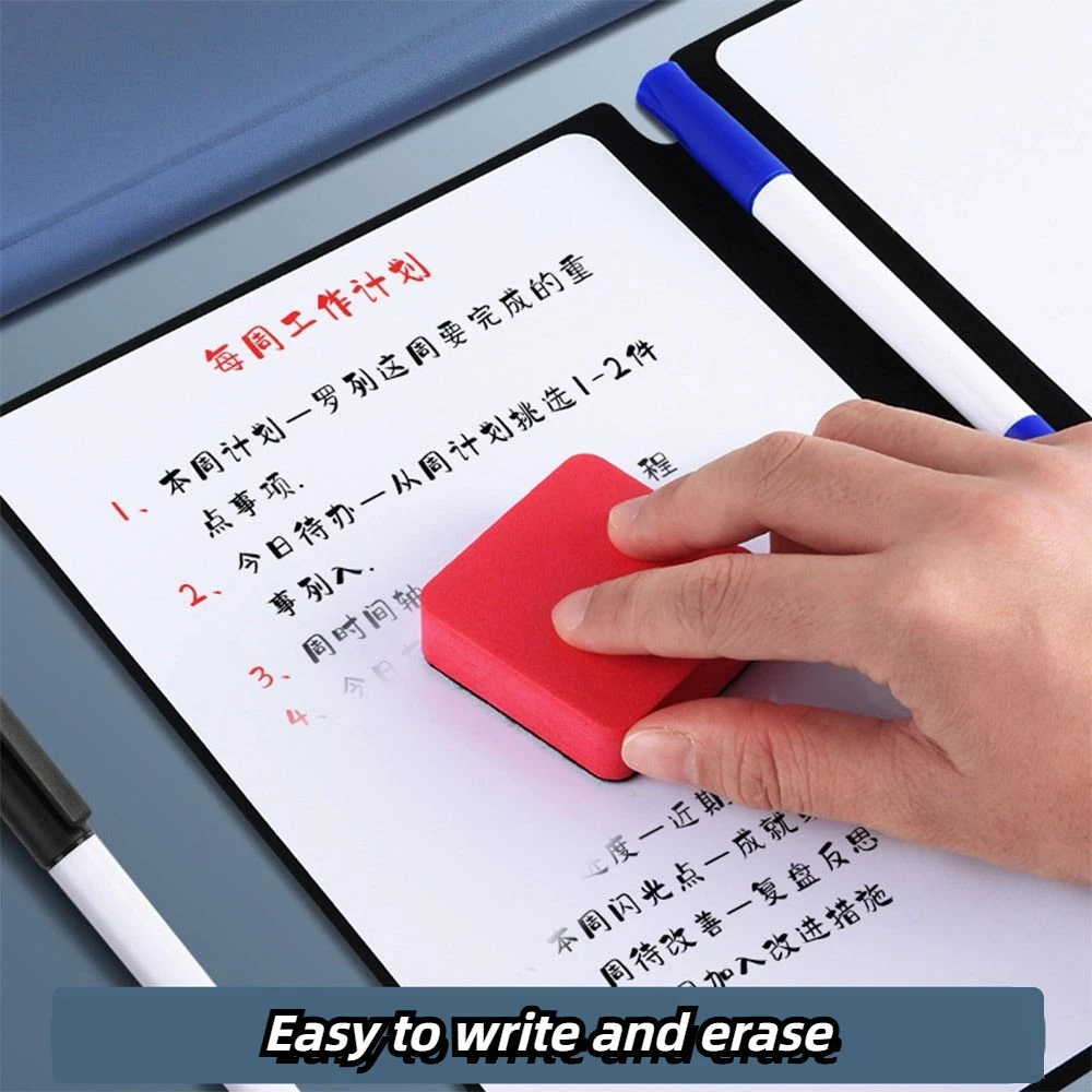 Portable A5 Whiteboard Notebook Reusable Erasing Whiteboard Notepad Business Leather Writing Board for Office