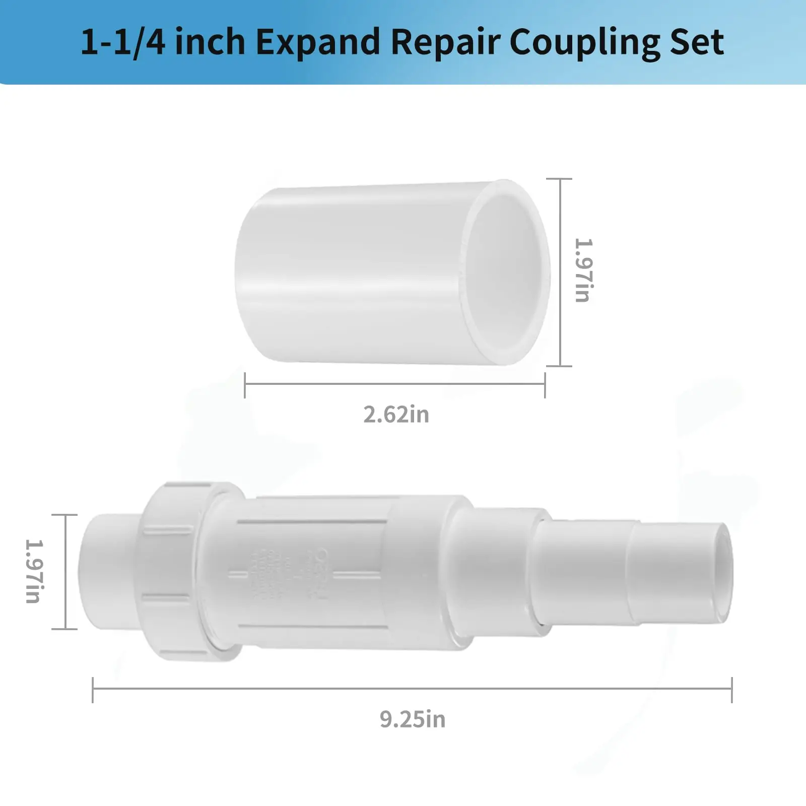 LESSO 1 1/4" PVC Repair Coupling, PVC Pipe Repair 1-1/4 inch Kit for Broken or Cracked In-Ground Pipe Fittings Waterproof Durabl