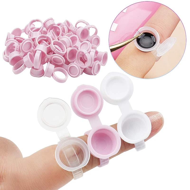 50 Pcs Eyelash Extension Glue Holder Container With Lid Cover Cap Permanent Makeup Tools Tattoo Pigment Ink Ring Cups