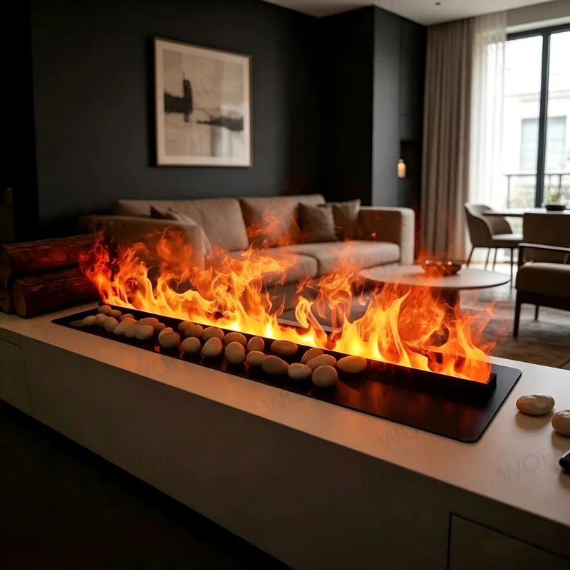 Nordic Style Water Vapor Fireplace 80cm, Wall-Mounted White, 3D Mist Flame, Minimalist Decorative Fireplace Mist Technology Fire
