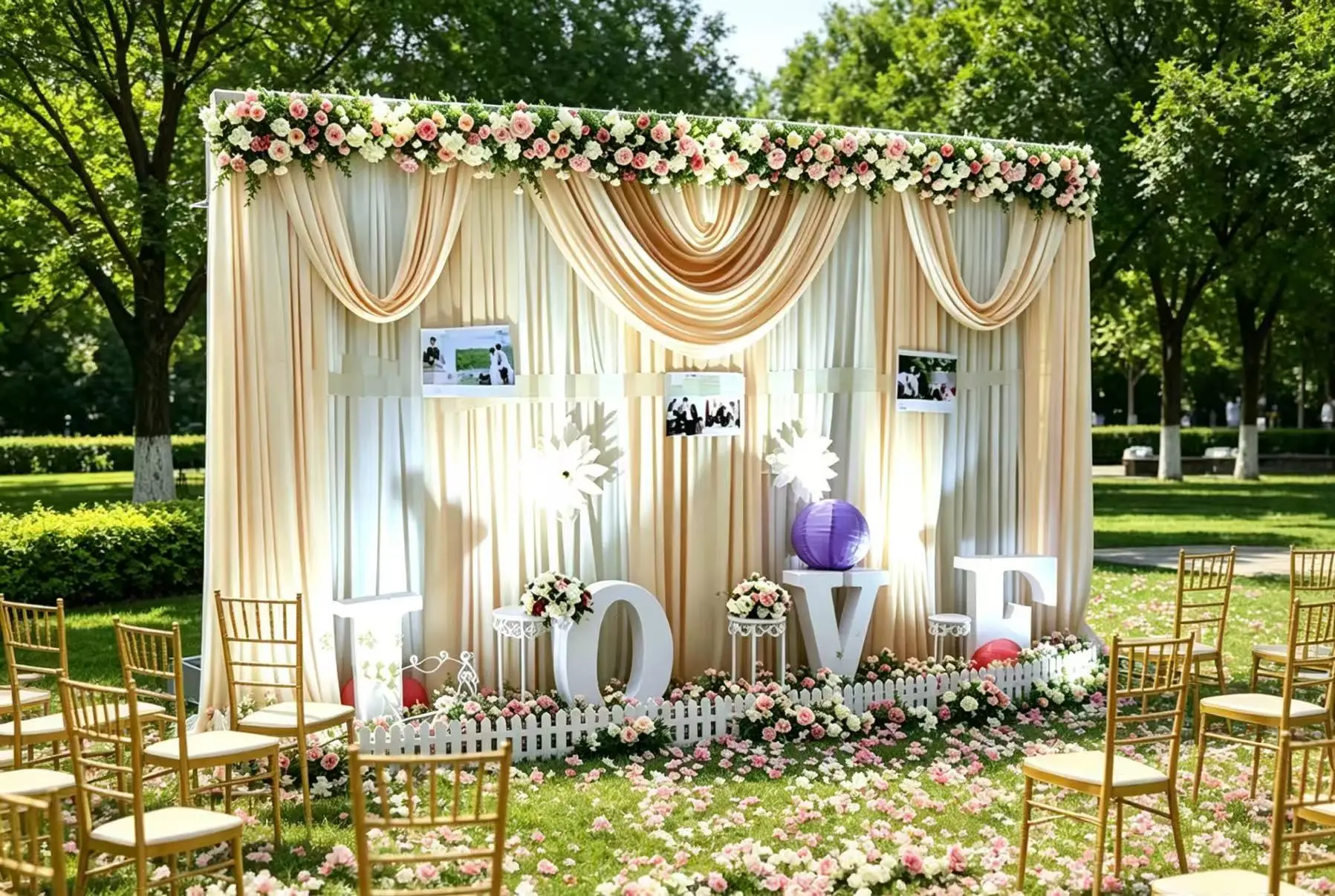 

3X6M/10x20ft White Champagne Wedding Stage Backdrop Event Ceremony Party Background Drapes Curtain Romantic Photo Decorations