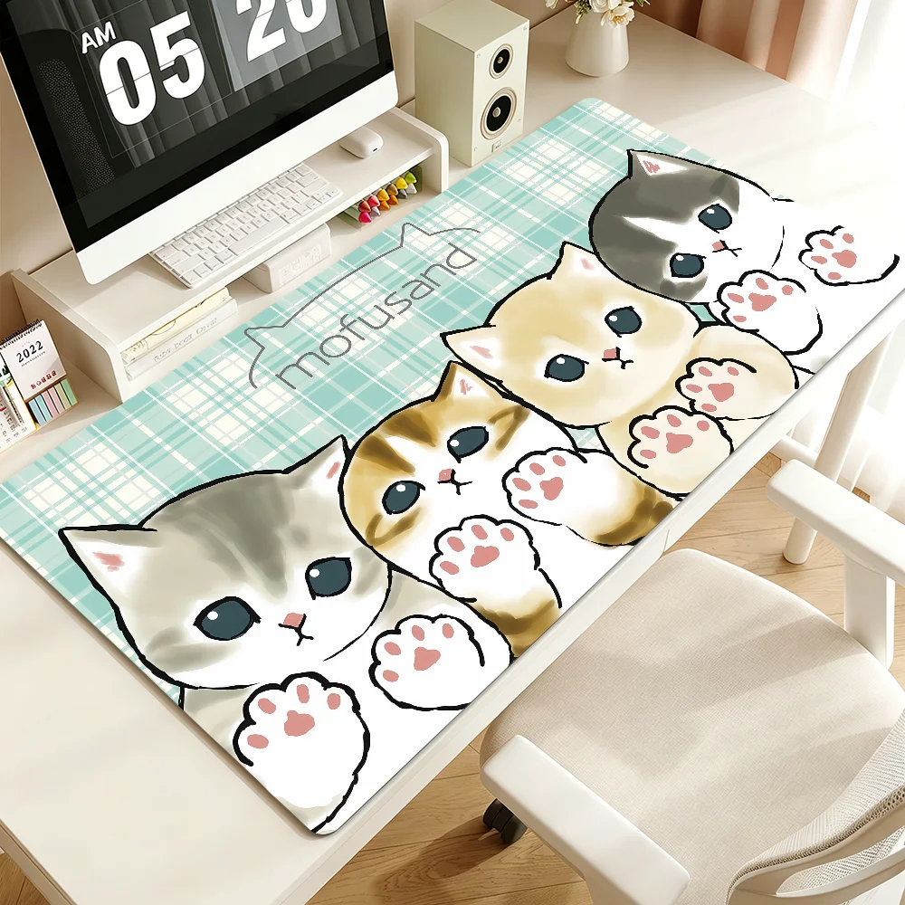 Kawaii Cartoon Katze Kätzchen Niedliches M-Mofusand Mauspad Rutschfest mit Verstärktem Rand Verdicktes Desktop-Mauspad Großes Gaming-Büro-Studenten-Mauspad