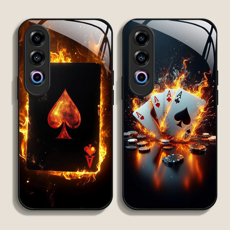 

Чехол для телефона из закаленного стекла с принтом Creative Flame Ace of Spades для OnePlus 13R 12 11 10Pro ACE2 ACE3 Nord CE 4 3 2 Lite 5G Cover