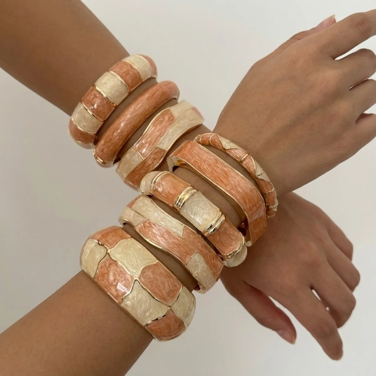 Vintage Enamel Irregular Bamboo Joint Bracelets For Women Men Punk Colorful Dripping Oil Geometric Cuff Bangle Fashion Jewelry