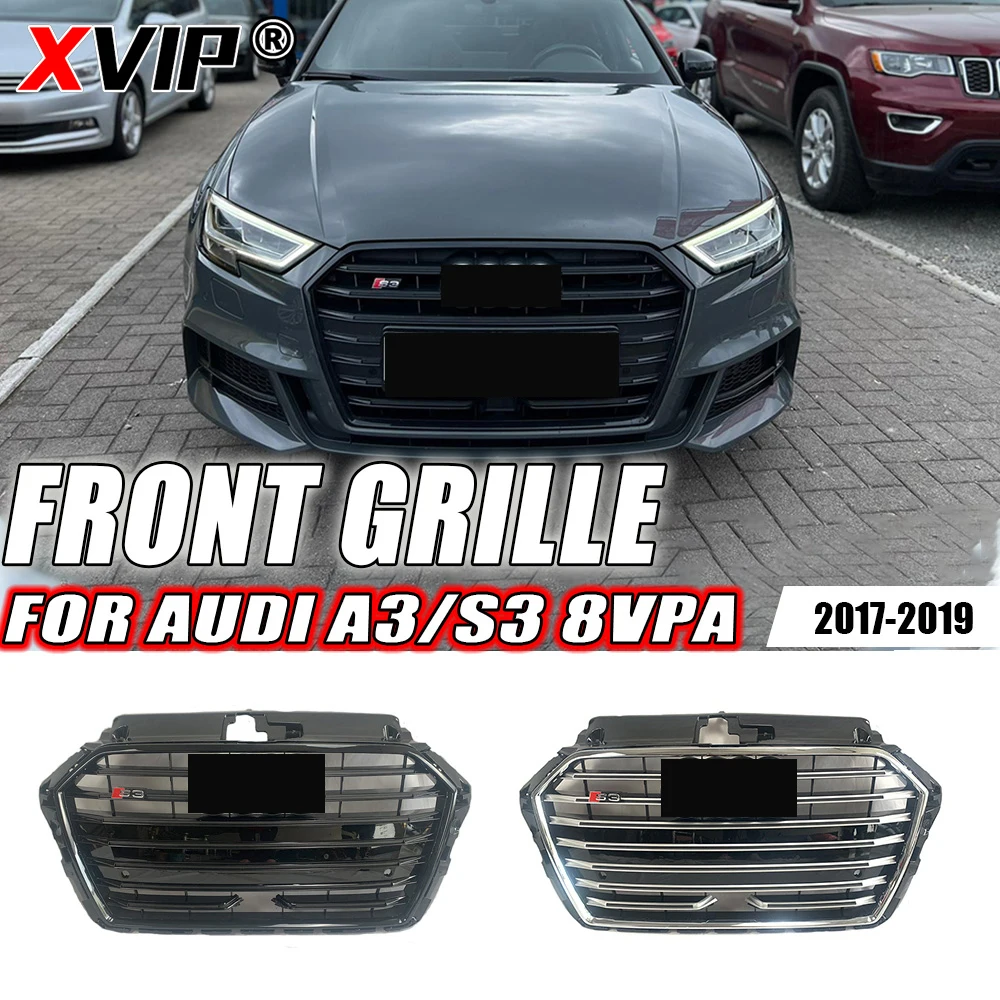 

XVIP Glossy Black And Chrome Silver S3 Style Upper Grille With ACC Fit For Audi A3 S3 8V 2017-2019 Front Bumper Grille