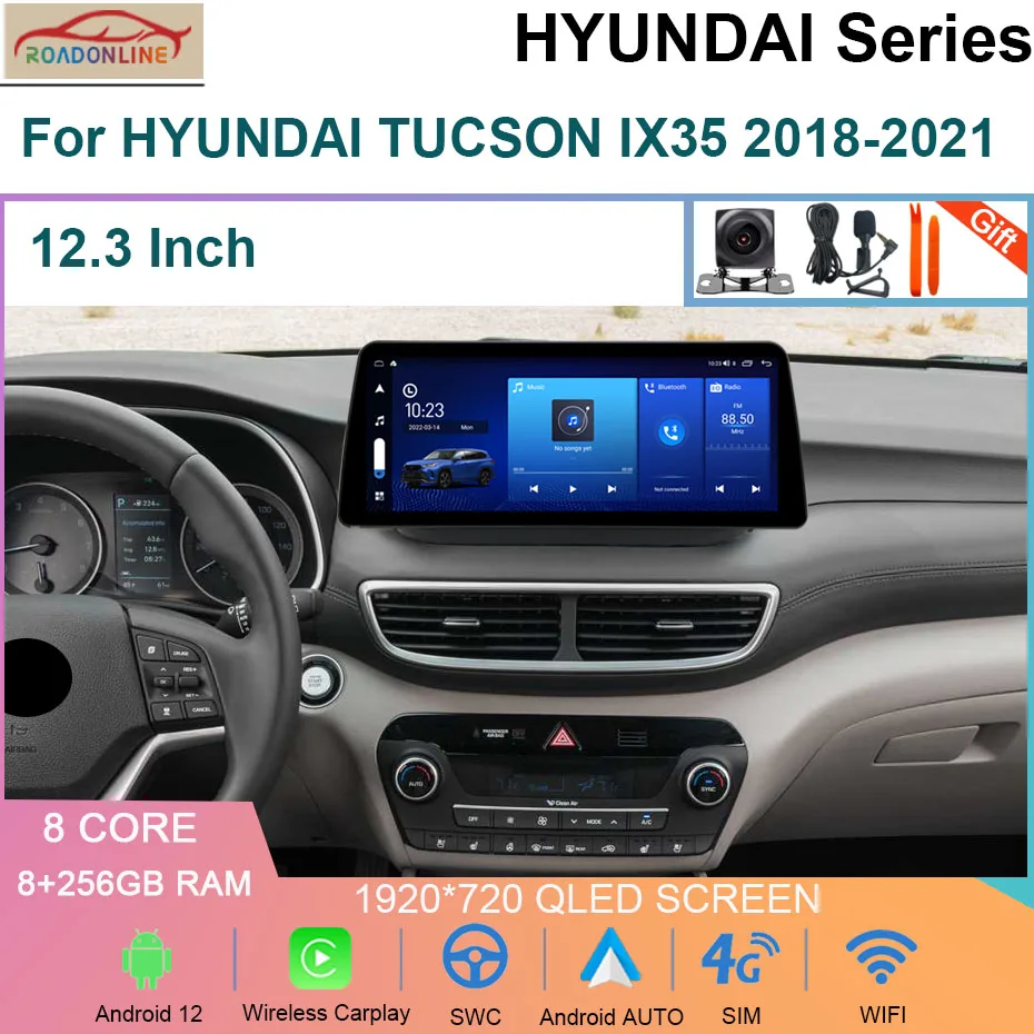 12.3 Inch Screen Android 12 Car Multimedia For HYUNDAI TUCSON IX35 2018-2021 GPS Stereo Video CarPlay Screen Head Unit 4G