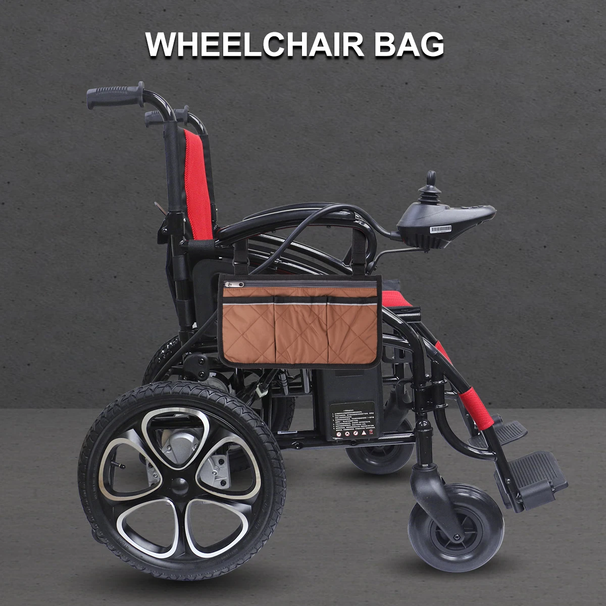 

1Pcs Wheelchair Side Storage Bag Multi-Pocket Durable Organizer Easy Install for Mobility Scooter Coffee