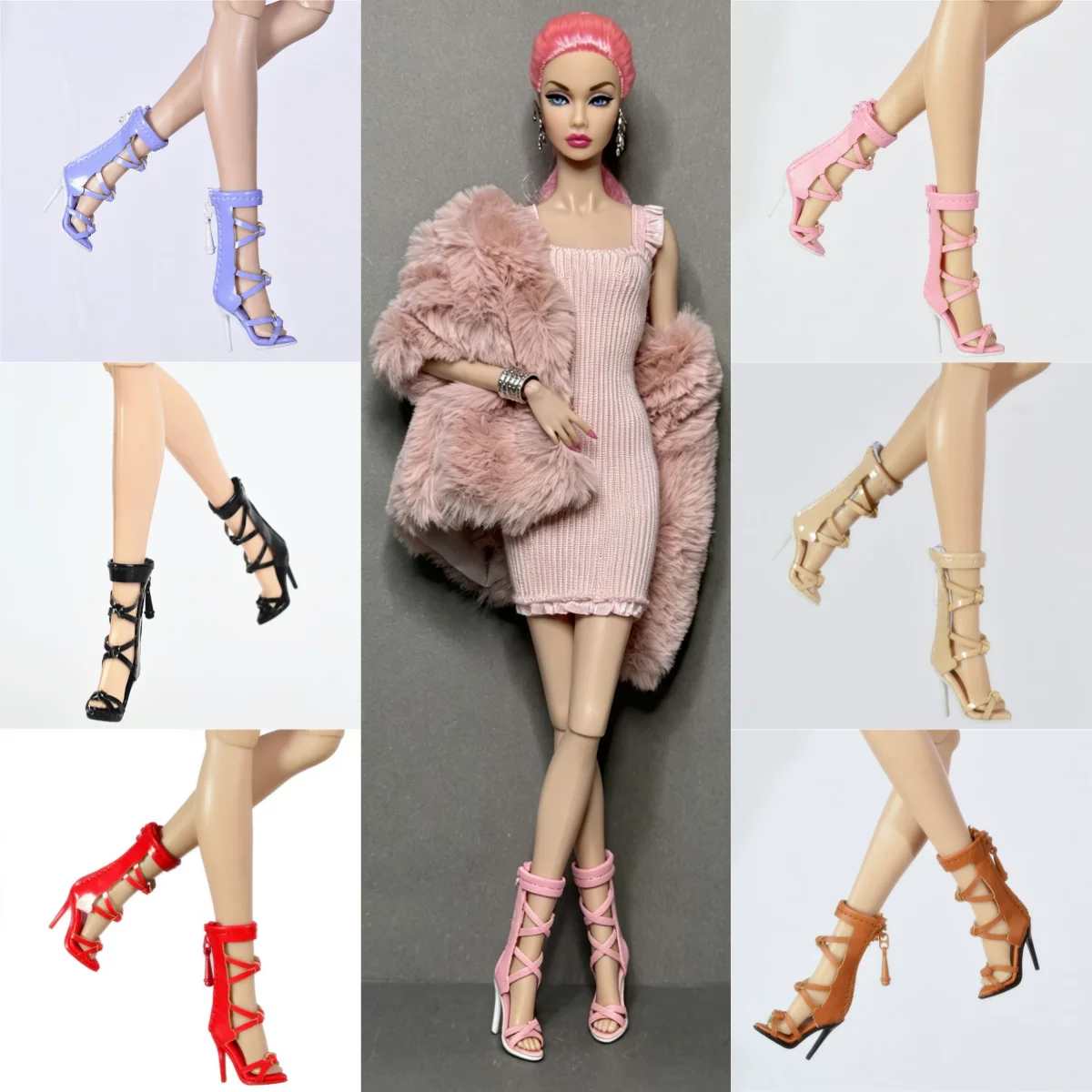 Doll Shoes Parts 1/6 Supermodel Doll Fashion Criss-cross Straps Openwork Design High Heels For Nu.face FR2 Babi Xianxian MUSES
