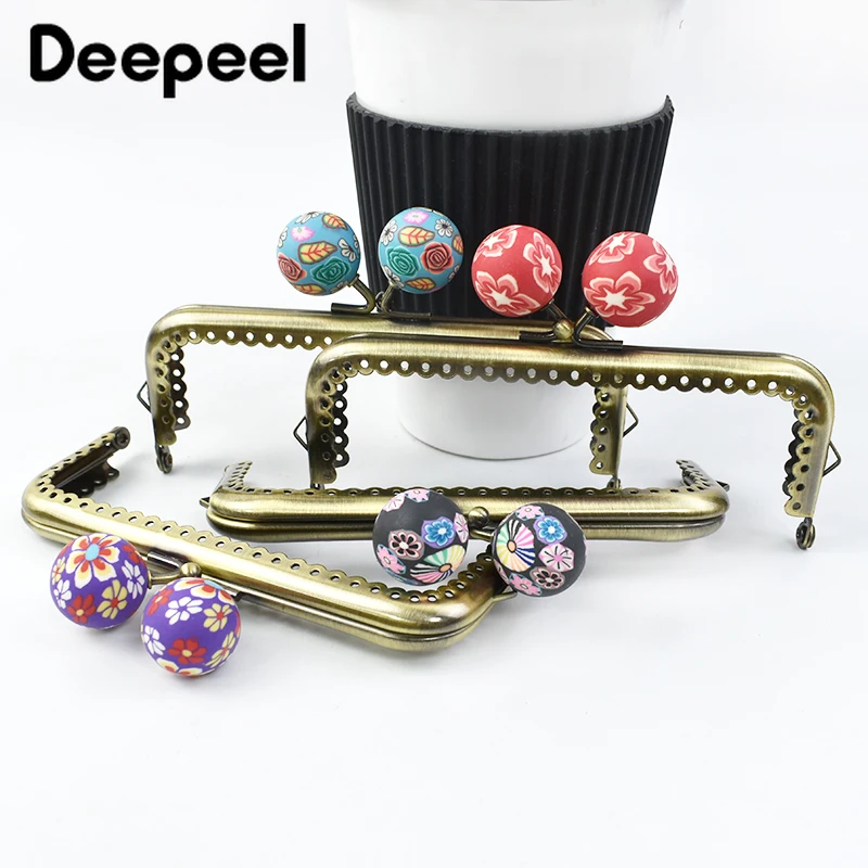 1/2/5Pcs 12cm Metal Handle Purse Bag Frame Retro Bead Kiss Clasp Brass Wallet Sewing Bracket Buckle DIY Hardware Accessories