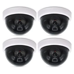 4 Pcs Dummy Security CCTV Dome Camera with Flashing Red LED Light Sticker Decals GDeals