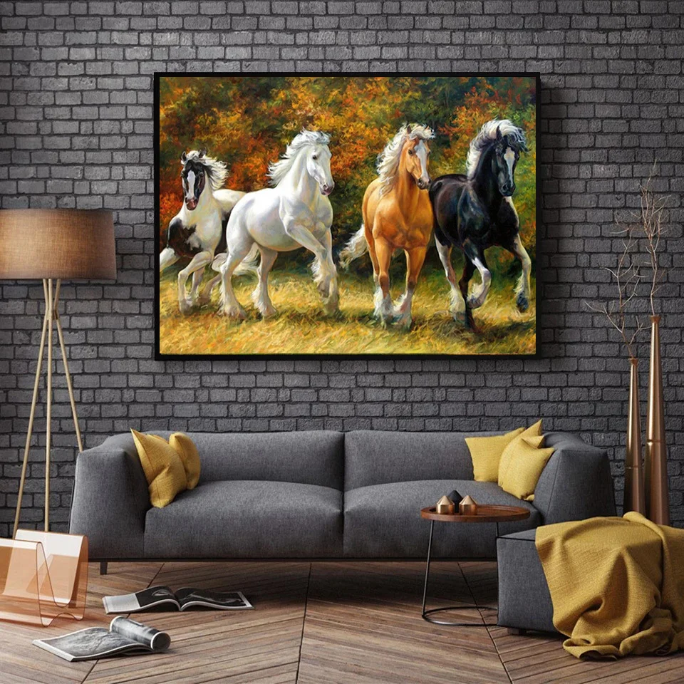الحيوان الحصان DIY ألواح تلوين حرفية لامعة غرزة التطريز أطقم التطريز فسيفساء الراين ستيد ديكور المنزل هدية