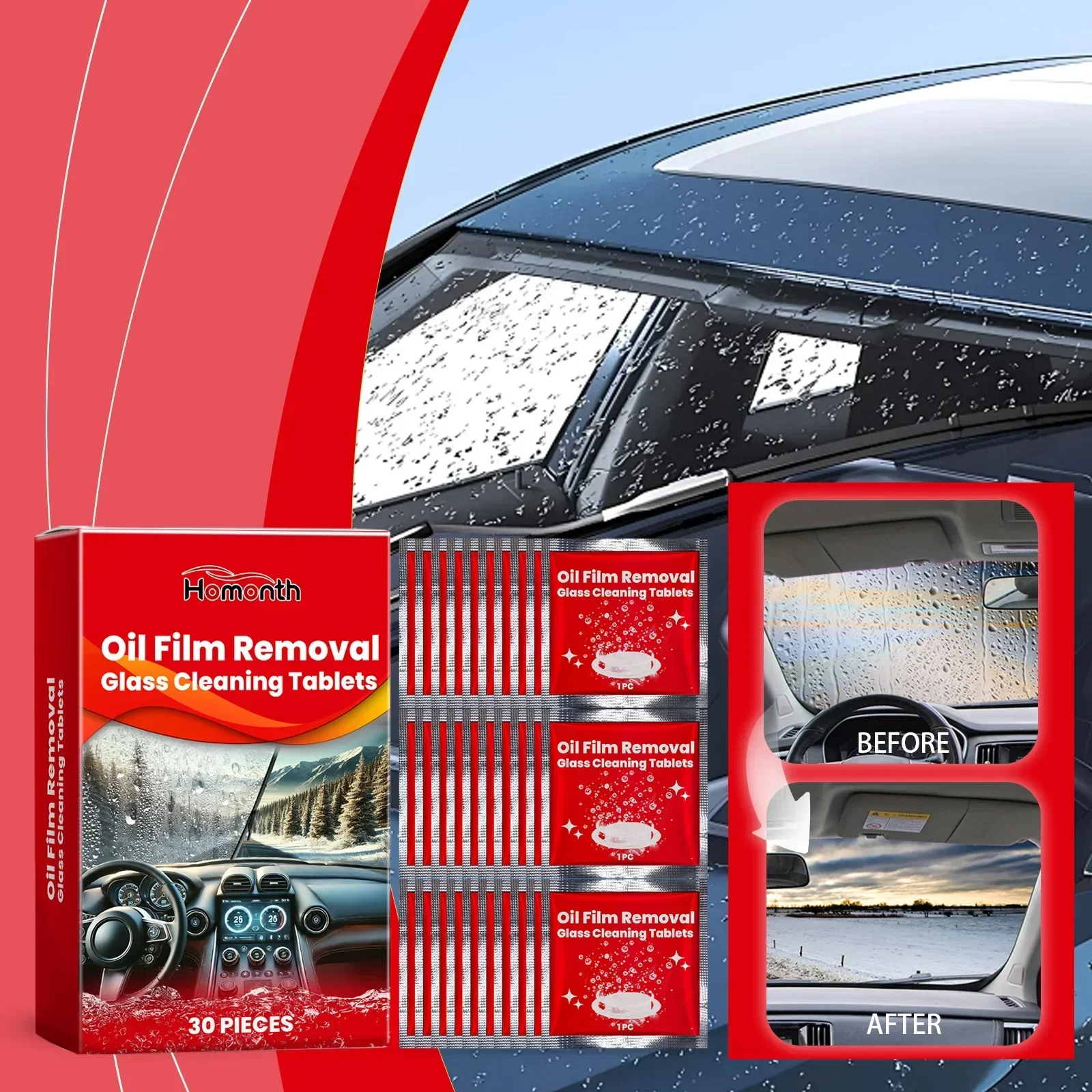 Car windshield effervescent sheet, car window rainproof, waterproof, anti fog cleaning, car glass effervescent sheet