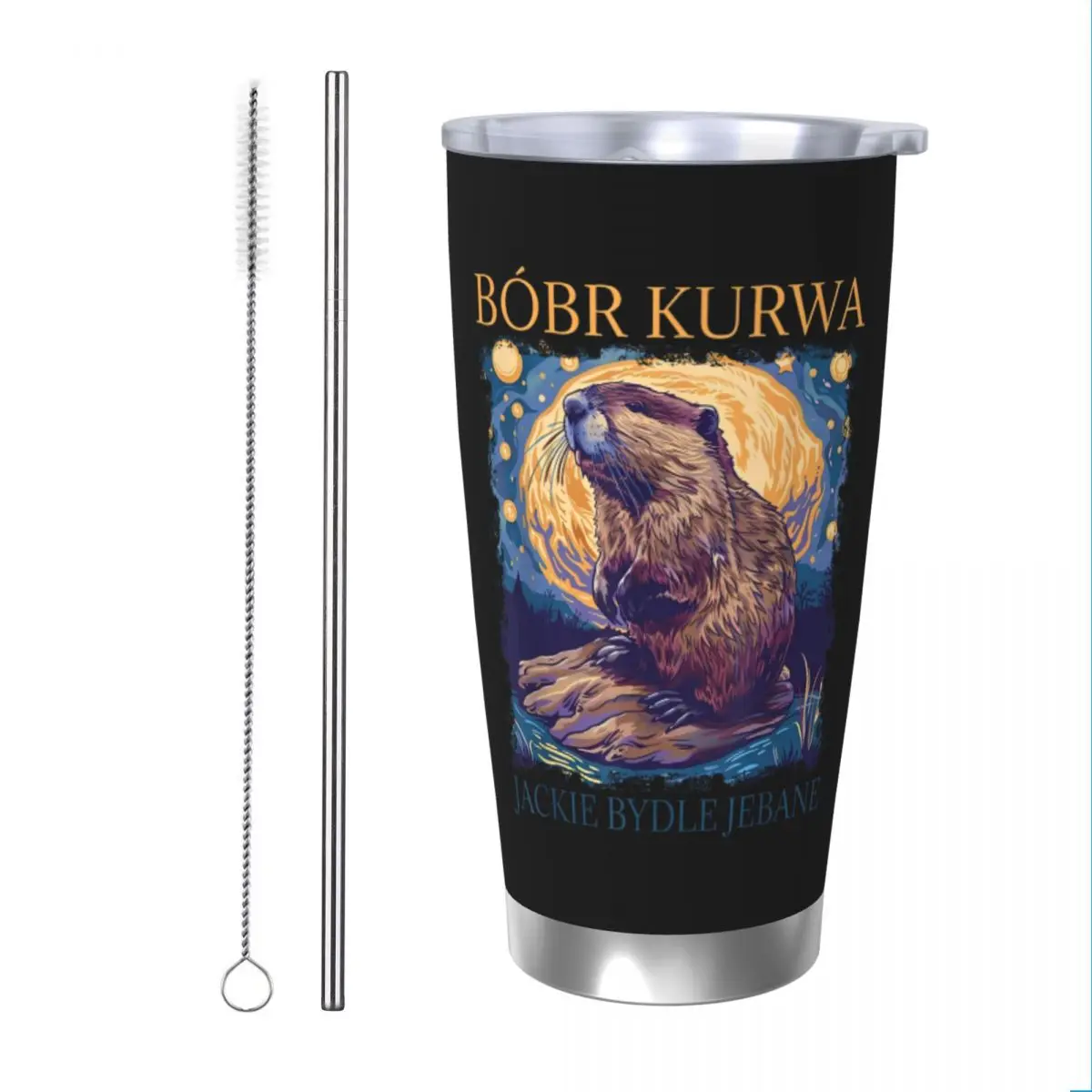 Bober Bobr Kurwa Insulated Tumbler with Straws Lid Stainless Steel Thermal Mug Outdoor Travel Thermos Bottle Cups, 20oz