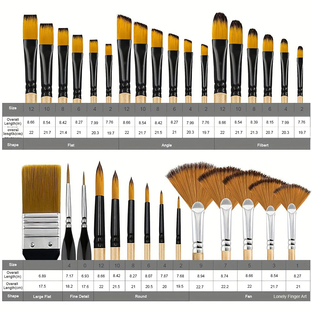 32pcs Paint Brush Set, Artist Series, Nylon Bristles with Round, Filbert, Flat, Fan, Angle, Detail Brush, Suitable for Painting image 2