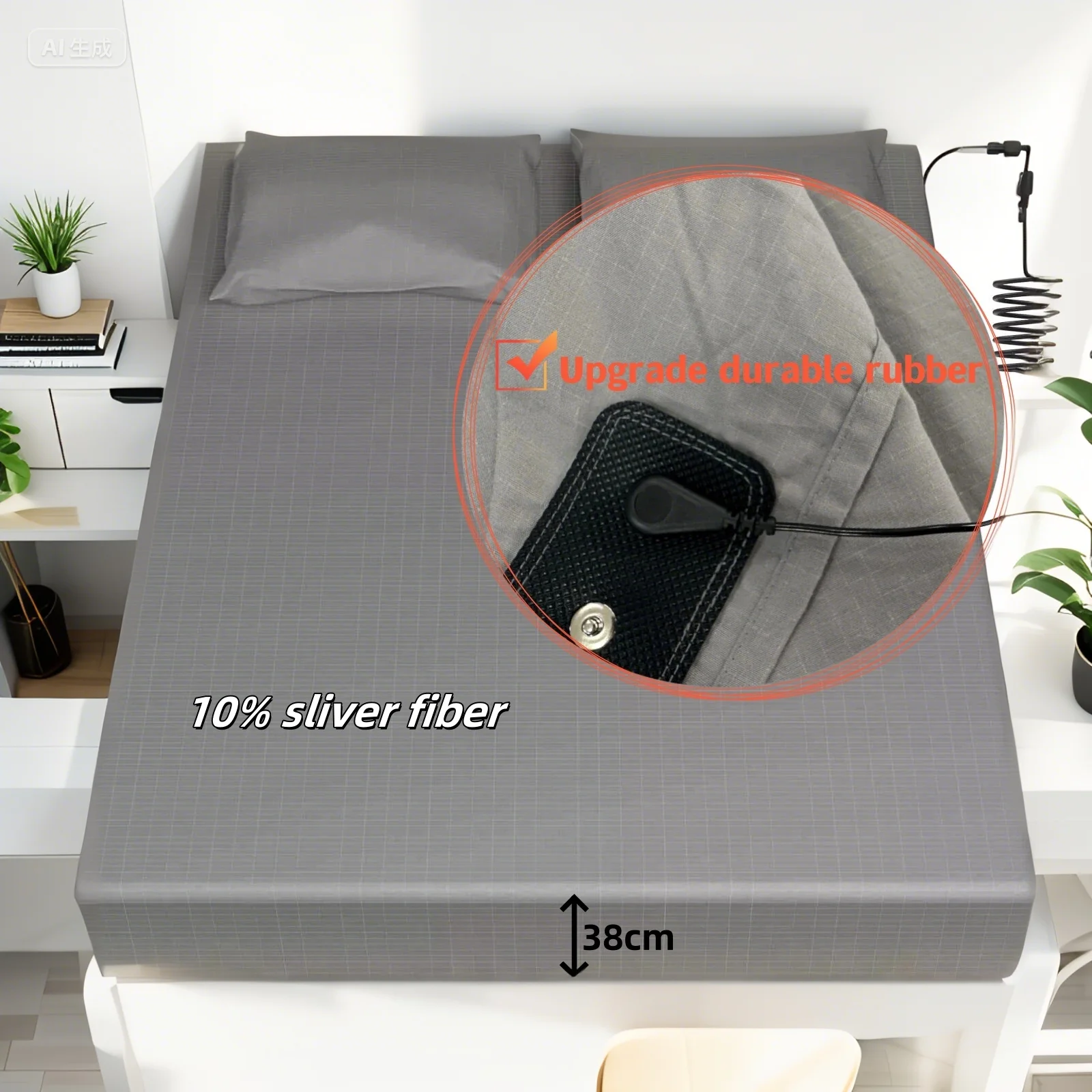 Amradield Grounding Fitted sheet Grounding conductive Machine washable and anti-static (Grey, Width 39 Inch / Length 75 Inch)