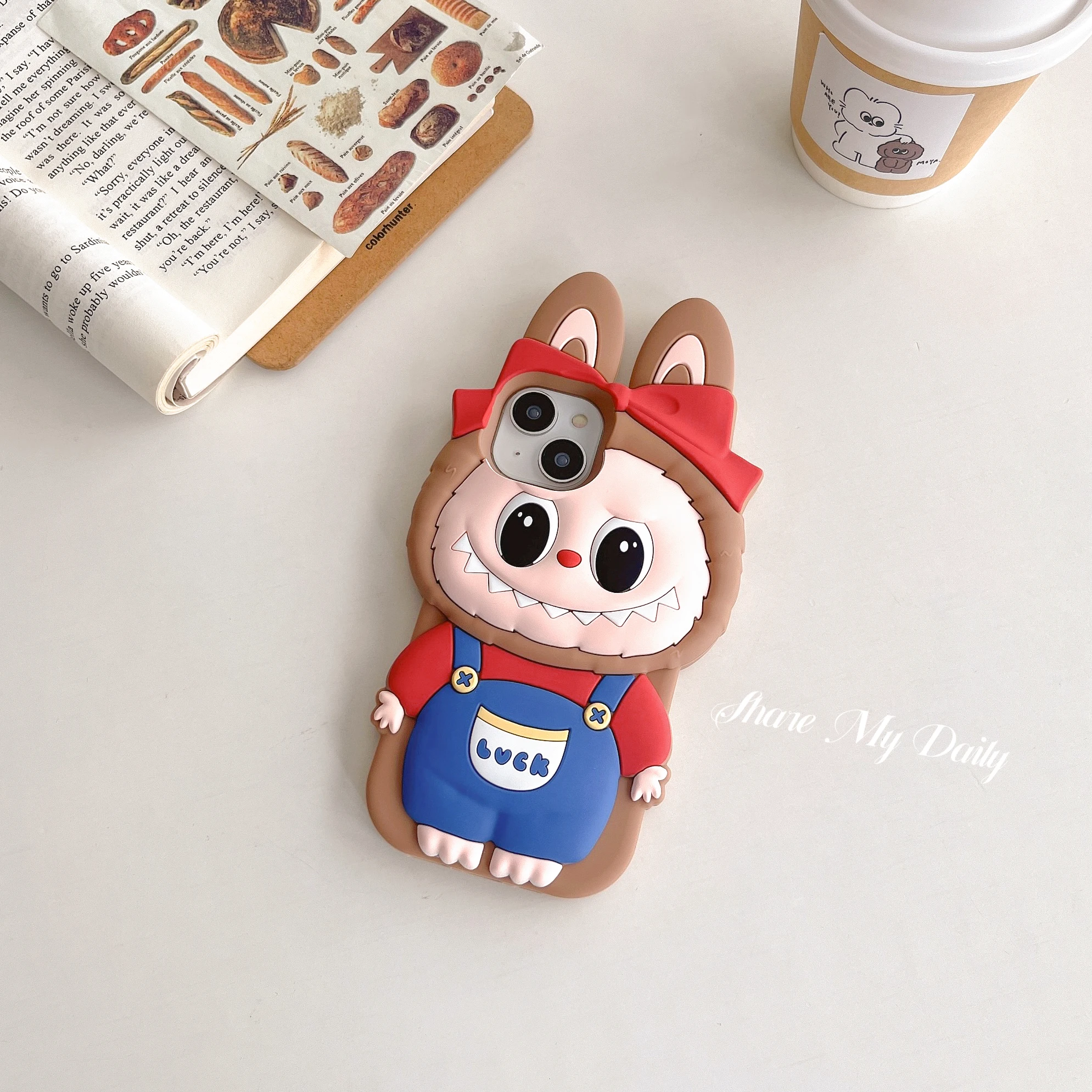 3D Cartoon Fuuny Evil Rabbit Wearing Overalls Phone Case for iphone16 Pro Max15 14 13 12 11 Protective Cover