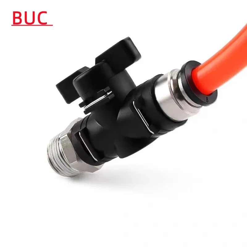 

BUC 4mm 6mm 8mm 10mm 12mm Black Pneumatic Push In Quick Joint Connector Hand Valve To Turn Switch Manual Ball Current Limiting