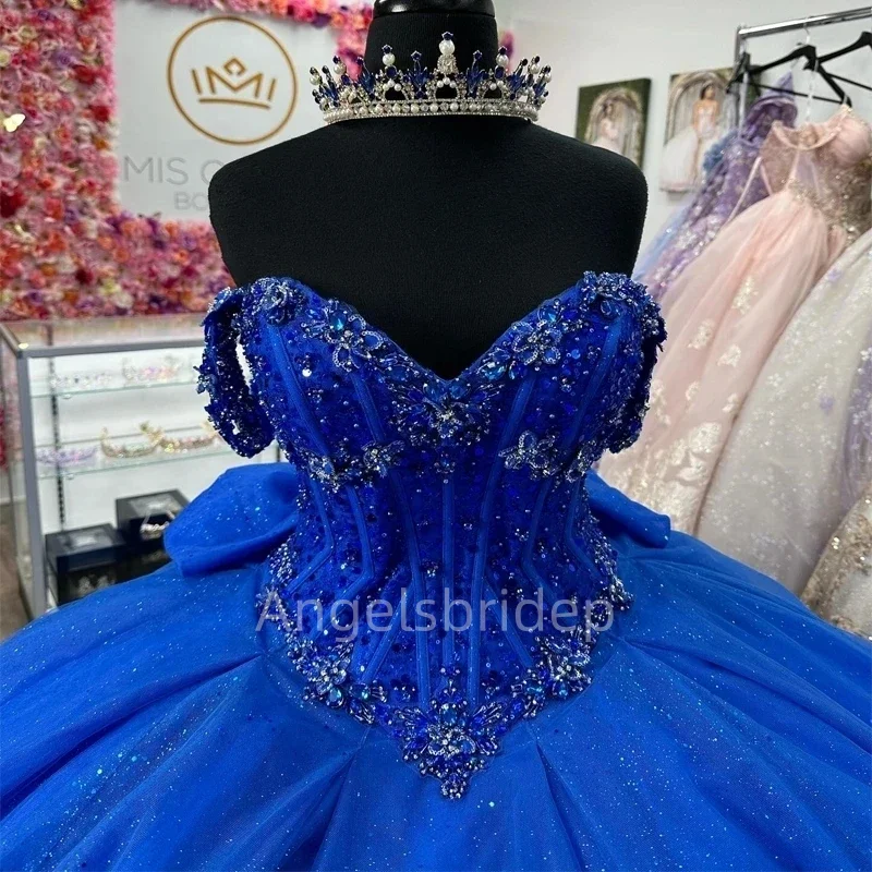 Angelsbridep Customized Glitter Beading Royal Blue Ball Gown Quinceanera Dress Party Dresses Vestidos 15 Años Quinceañera