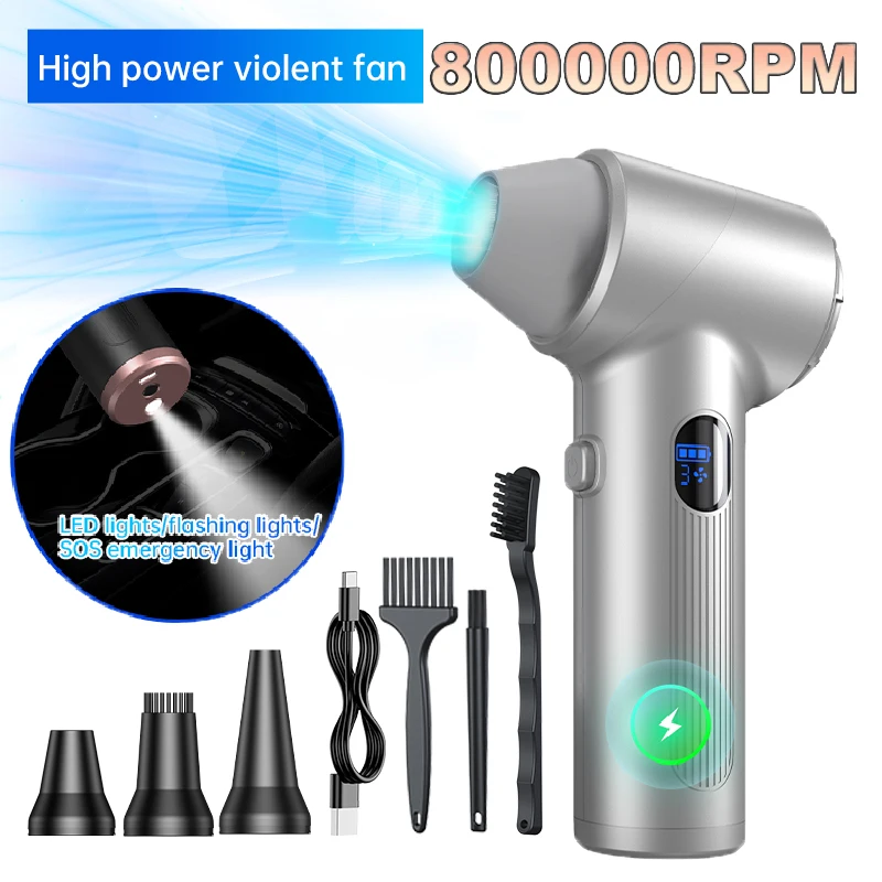 

800000RPM Turbo Fan Air Blower Portable Wireless Dust Cleaner Type-c Charging Brushless Jet Blower Outdoor Home PC Cleaning Tool