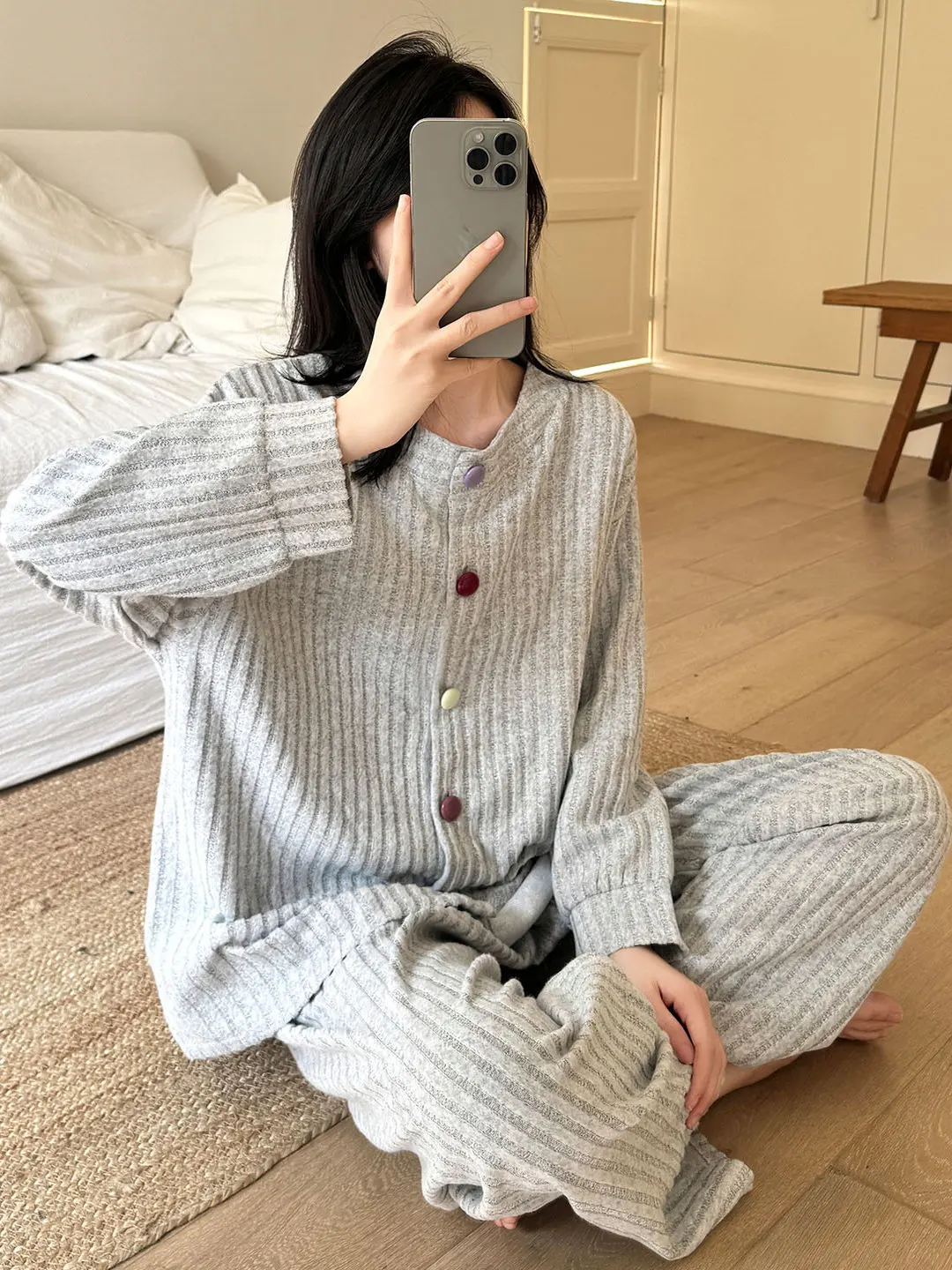 Korean Style Women's Cashmere Sleepwear Thin Fleece Long Sleeve Long Pants Home Clothes Spring Autumn Winter Comfortable Home