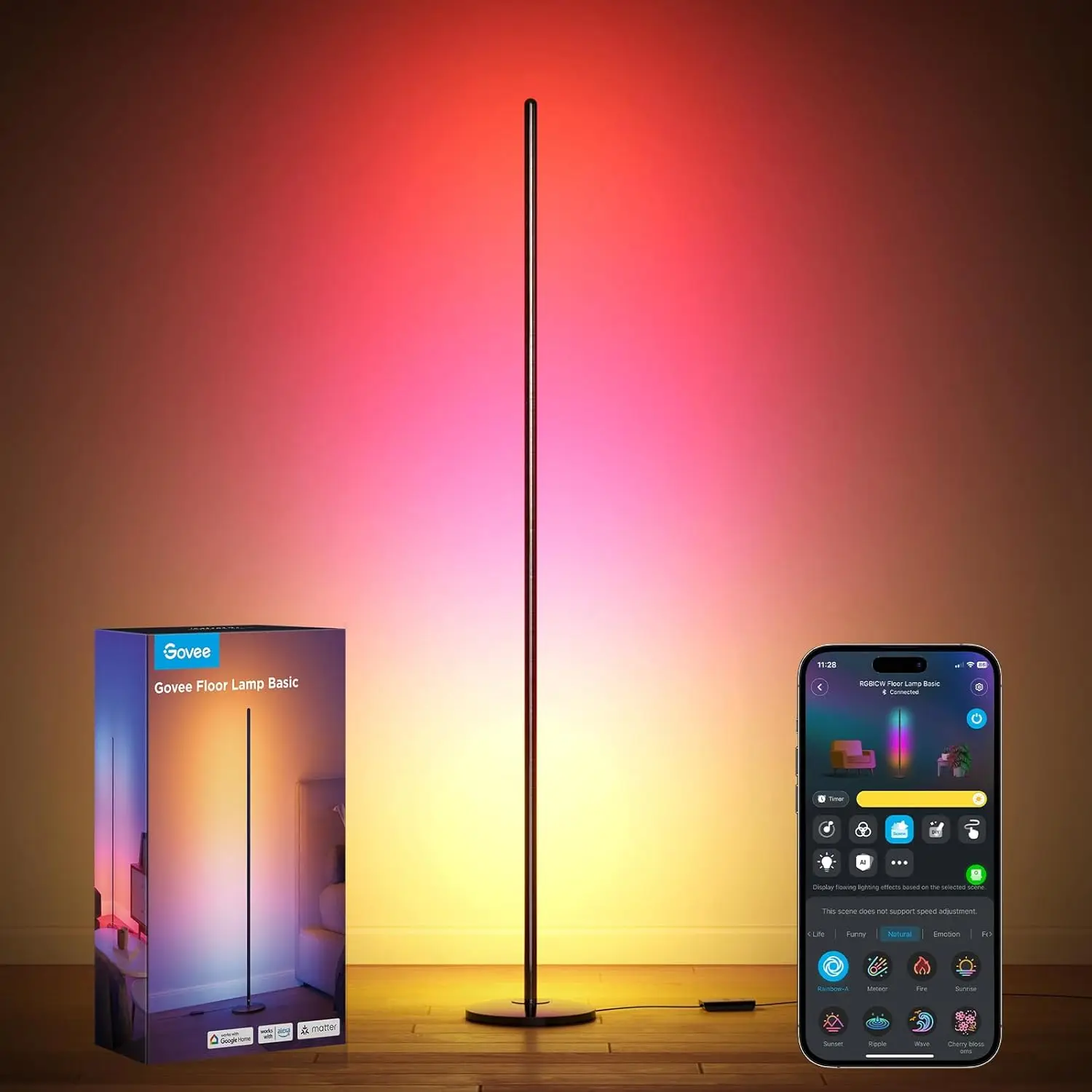 

Smart RGBIC Floor Lamp with Music Sync, Alexa & Google Assistant Compatible, 16M Colors for Living Room Bedroom