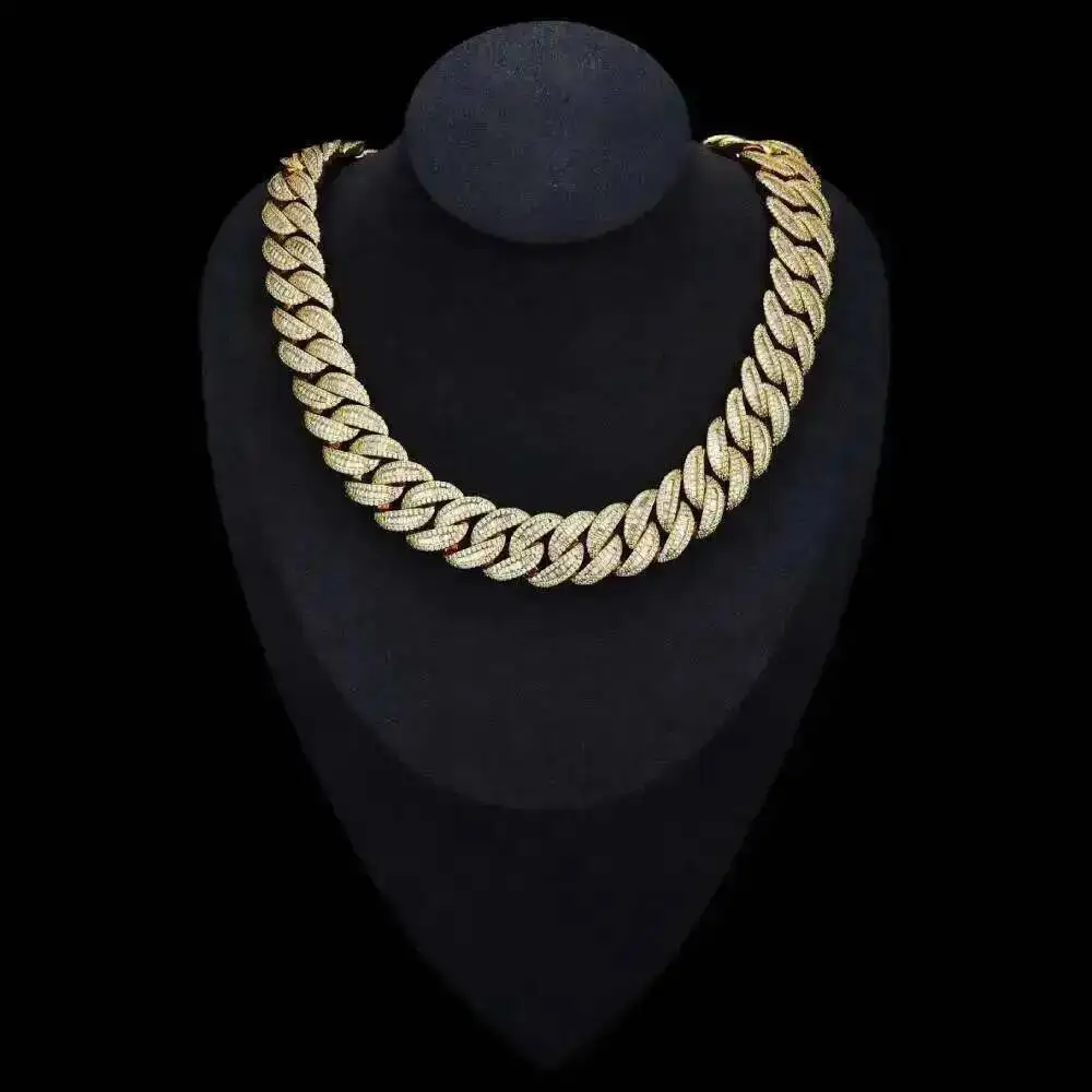 

Custom Hip Hop Jewelry 19mm 925 Link Silver Plating Diamond Chain Cuban Necklace Jewelry