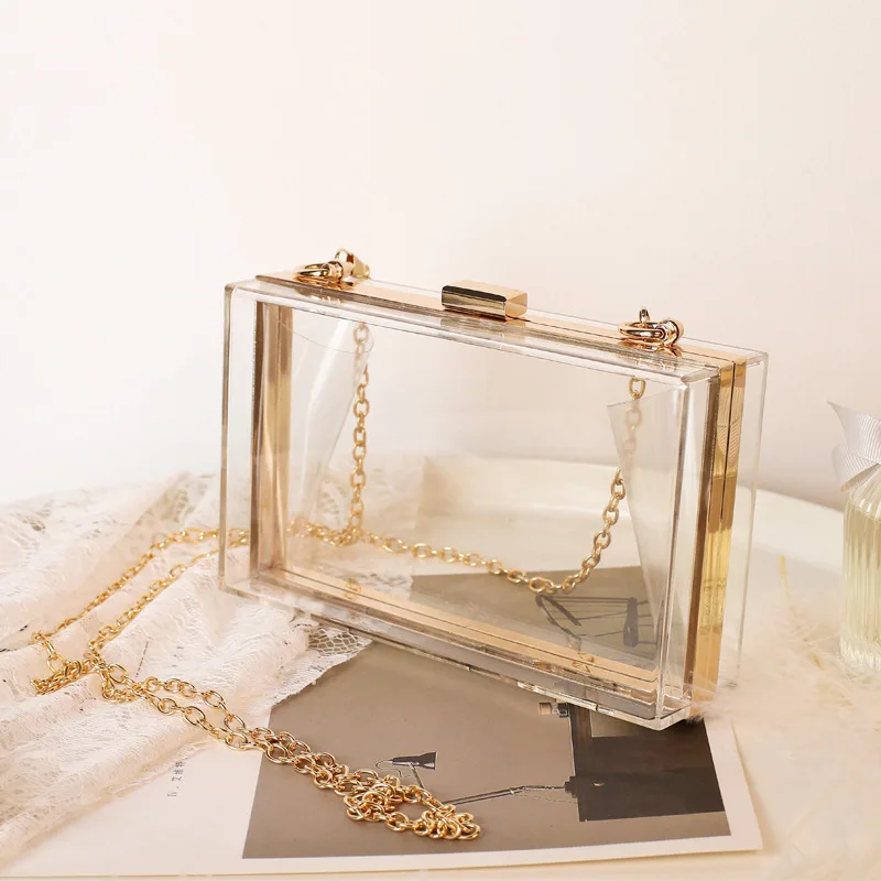 New Acrylic Transparent Women Clutch Bag Chain Luxury Brand Women Messenger Bag Evening Bags Handbag Chain Shoulder Bag