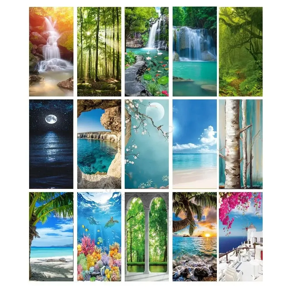 

Waterfall Sunshine Forest Door Sticker PVC 3D DIY Moon Self-Adhesive Wallpaper Living Room Art Poster Mural Lake Stickers