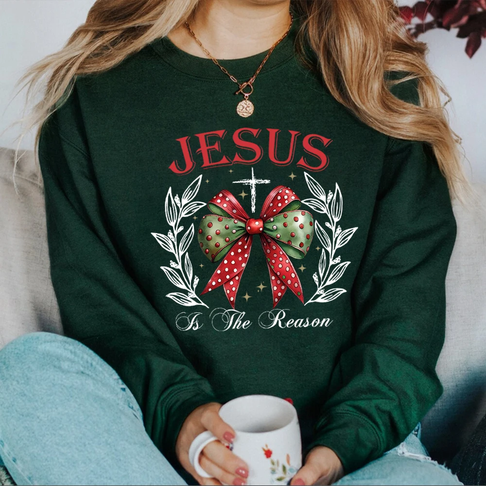 Jesus Is The Reason for The Season Sweatshirt Christmas Season Shirt Christmas Coquette Bow Sweater Christmas Jesus Sweatshirts