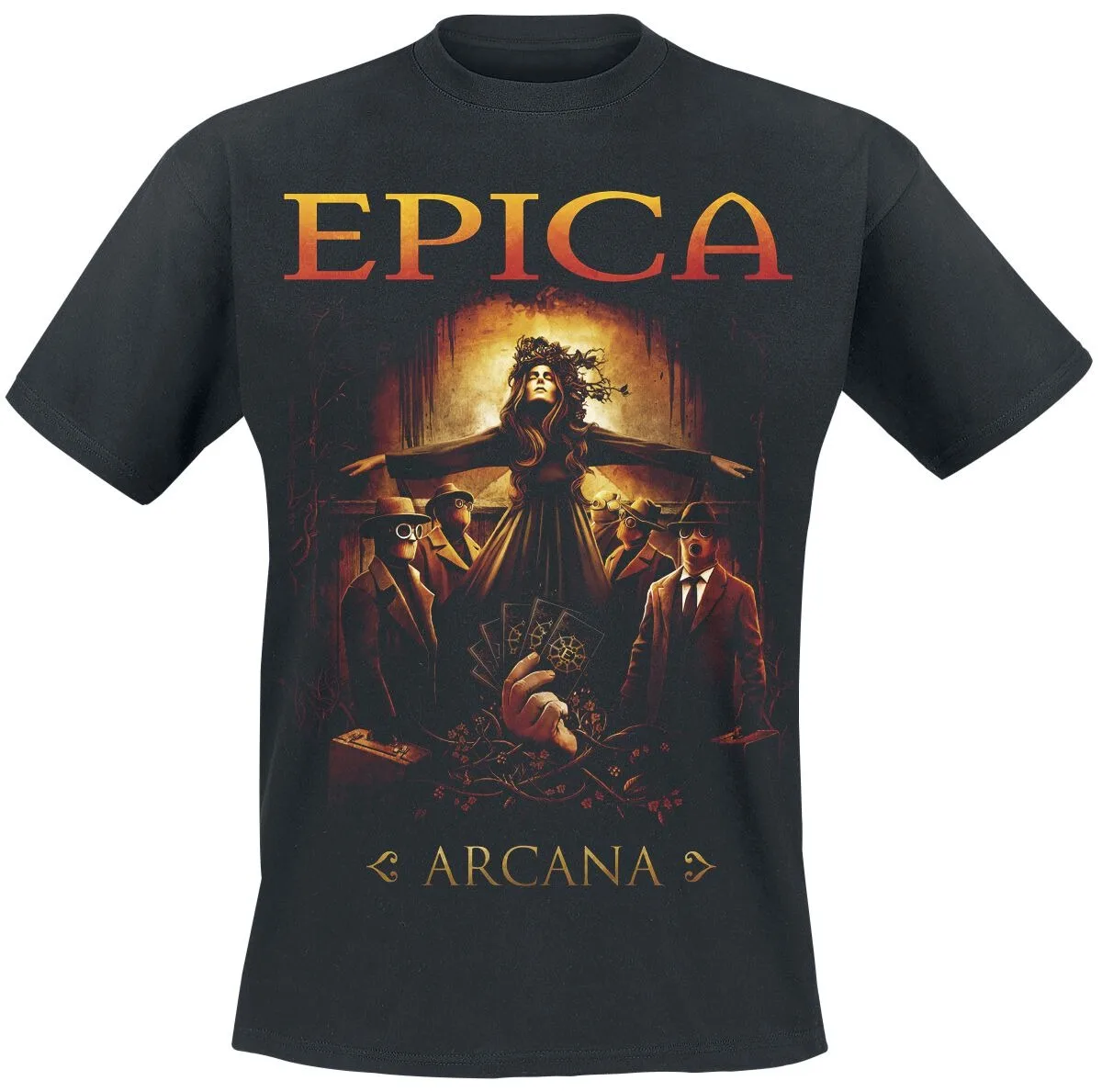 

Crew Neck T - Shirt with Epica Arcana Symphonic Metal Fantasy Creative - Inspired Graphic Featuring Rock Art for Fans
