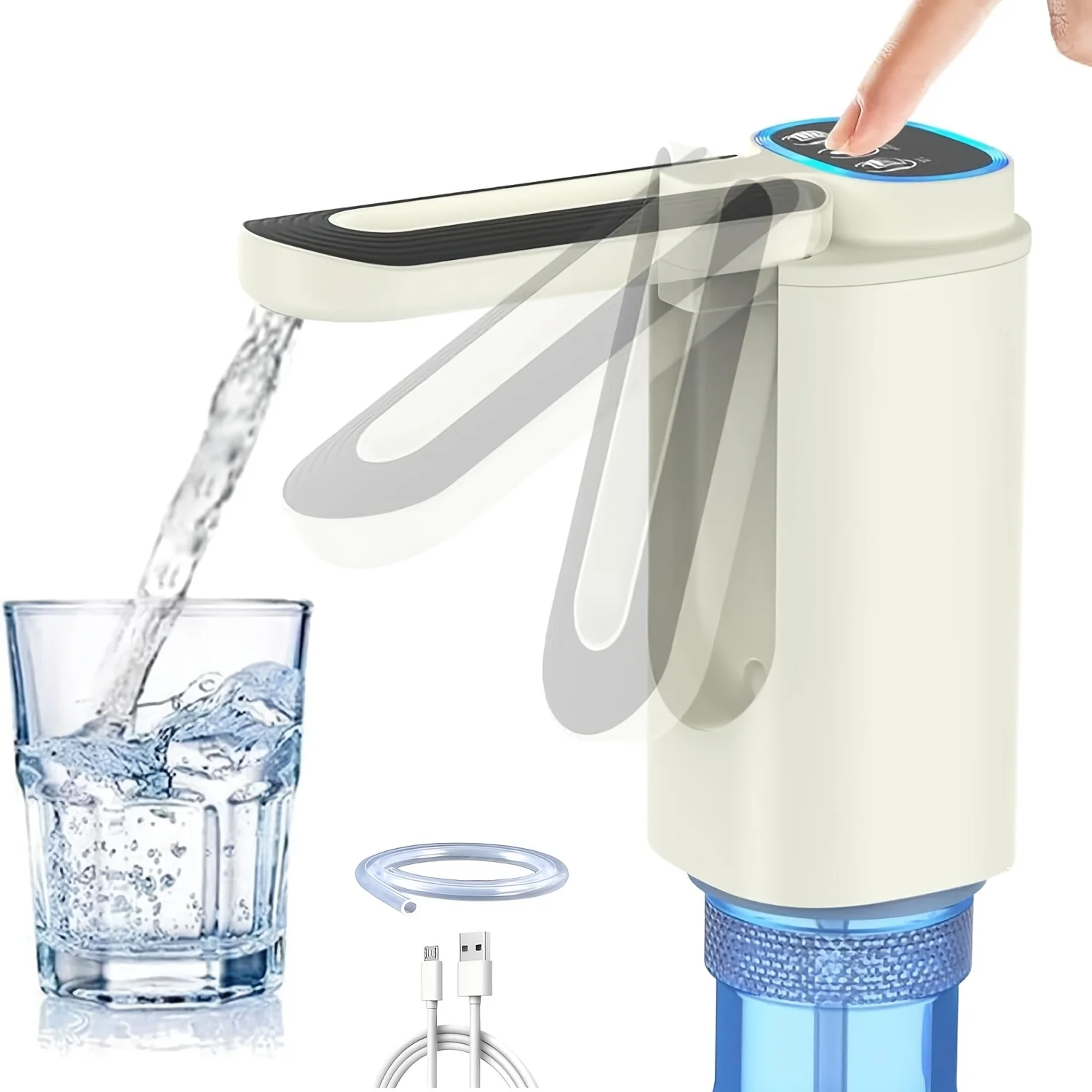 

Складной автоматический дозатор воды — портативный электрический насос для бутылок с водой на 5 галлонов, 3-скоростной, перезаряжаемый через USB Type-C