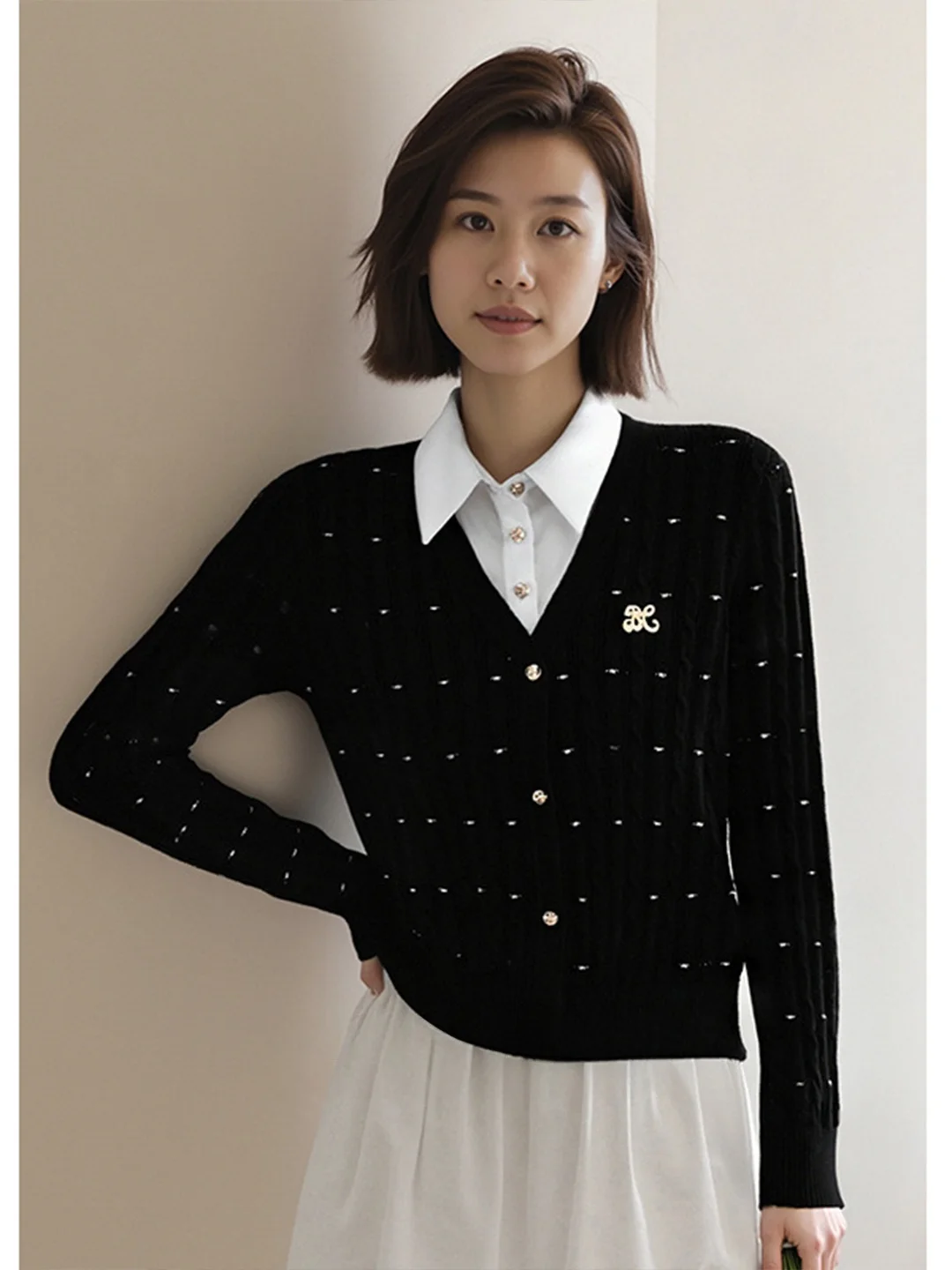 

Chivirin Spring 2026 Women's Knitted Cardigan irt Collar Color Blo Commuter Sle Top Breathable Soft Medium Wool Blend