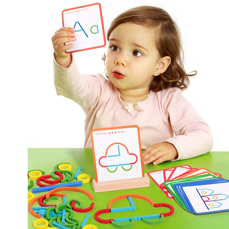 

Wooden Creative Sticks And Rings Puzzle Intelligence Game Montessori Early Educational Toys Assembled Building Blocks DIY Gifts