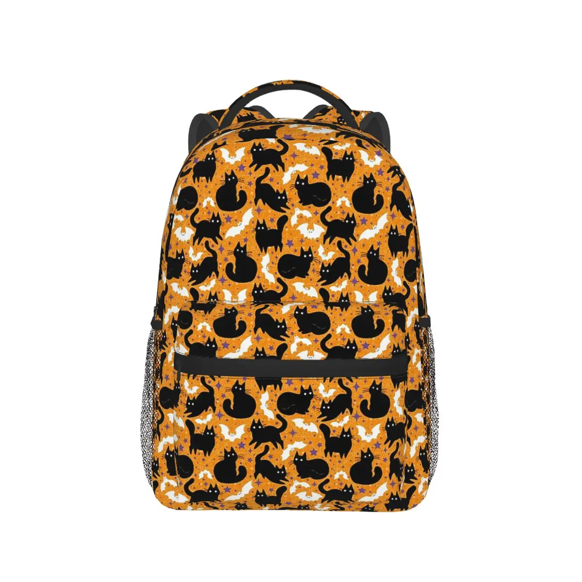 

Black Cat And Bats Orange Backpack Hot Sale Daypack Large Capacity Children BookBag School Bag Shoulder Bags for Men Women