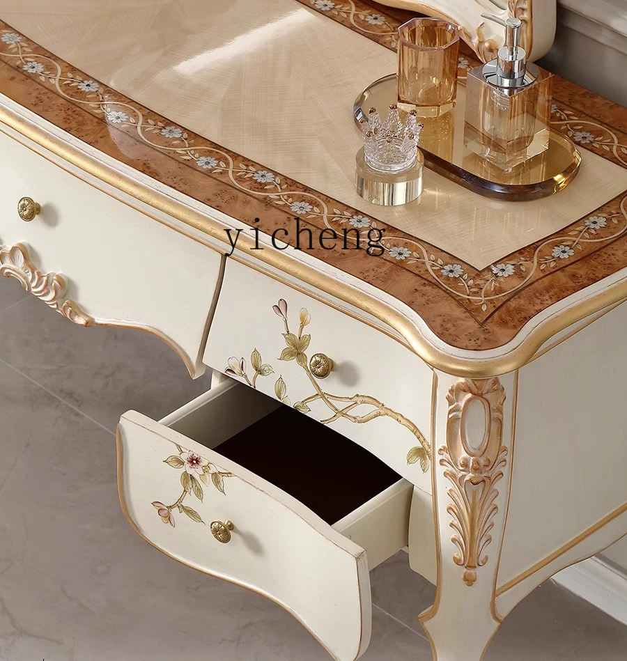 

QZT1 Hand-painted Solid Wood Carved Dressing Table Cloakroom Large Flat Floor Villa Master Bedroom Makeup Table