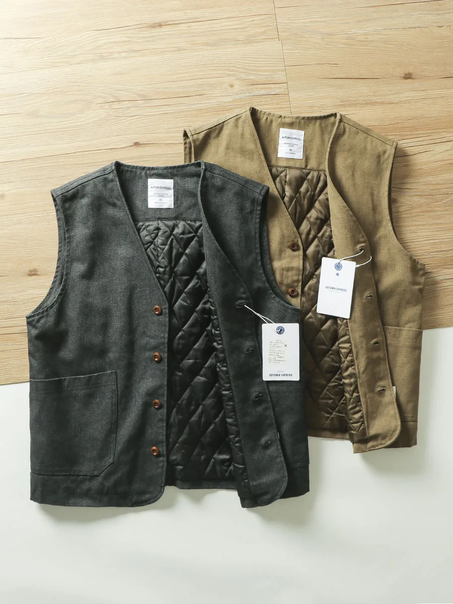 

Waed Cotton Filled Workwear Vest Men's Heavyweight Autumn Winter Faion Urban Sle V-Ne ket Detail Vest