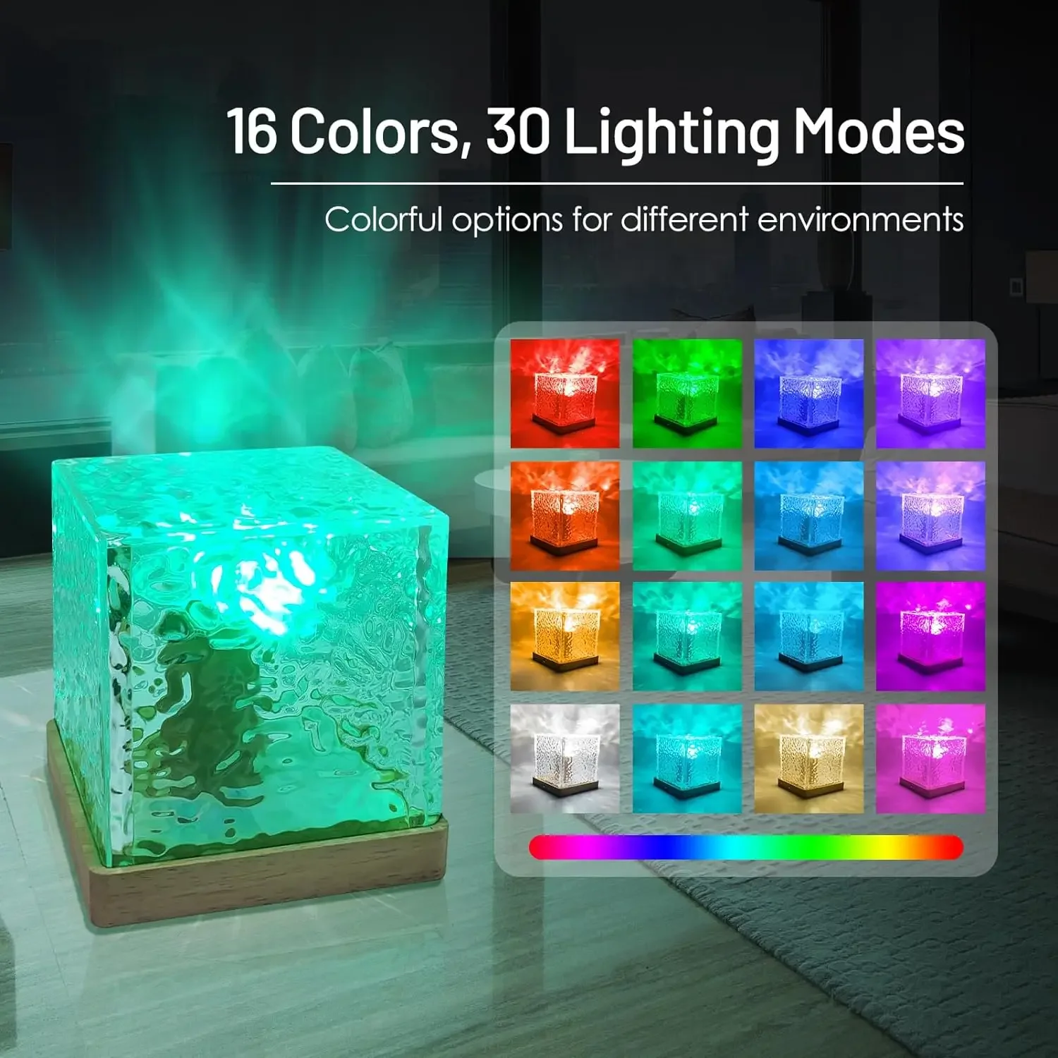 Imagem -02 - Ocean Wave Projector Led Light Rgb 16 Cores Aurora Brilho Lâmpada Controle Remoto Água Ripple Cube Aura Night Light Home Decor