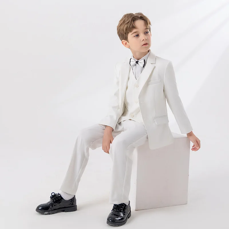 Boys White Blue Red Slim Fit Suits Formal Wear Children Teenager Best man Performance Host Clothes Kids Student Party Full Dress